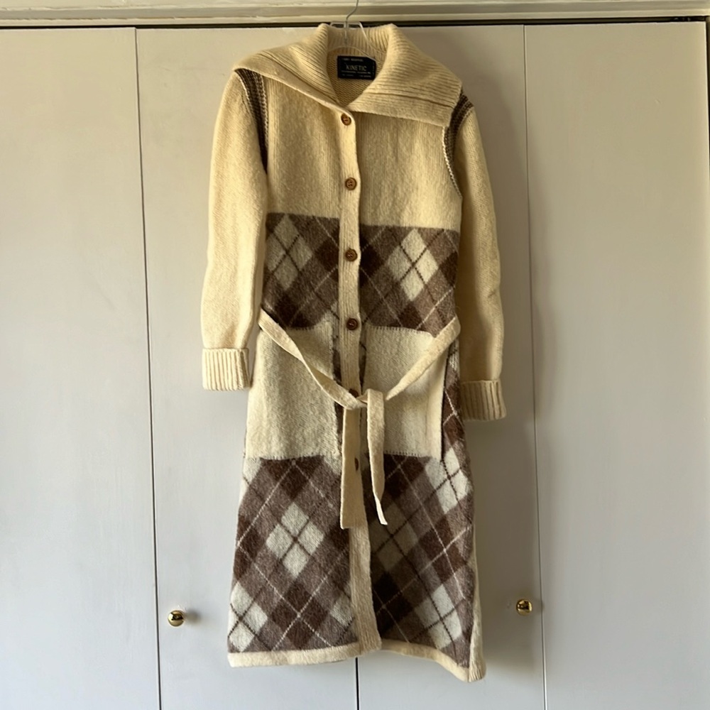 Women’s Kinetic 6 button with convertible collar belted 43” long sweater
